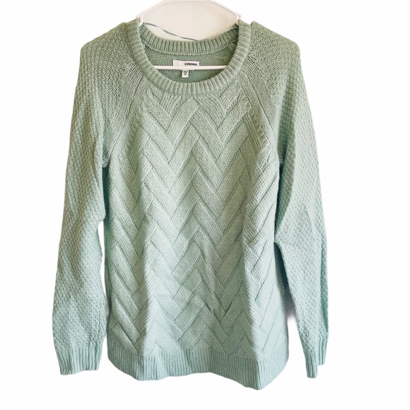 Sonoma Herringbone Sweater Chunky Knit Light Green